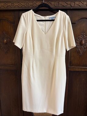 ANTONIO MELANI Cream V-Neck Midi Sheath Dress